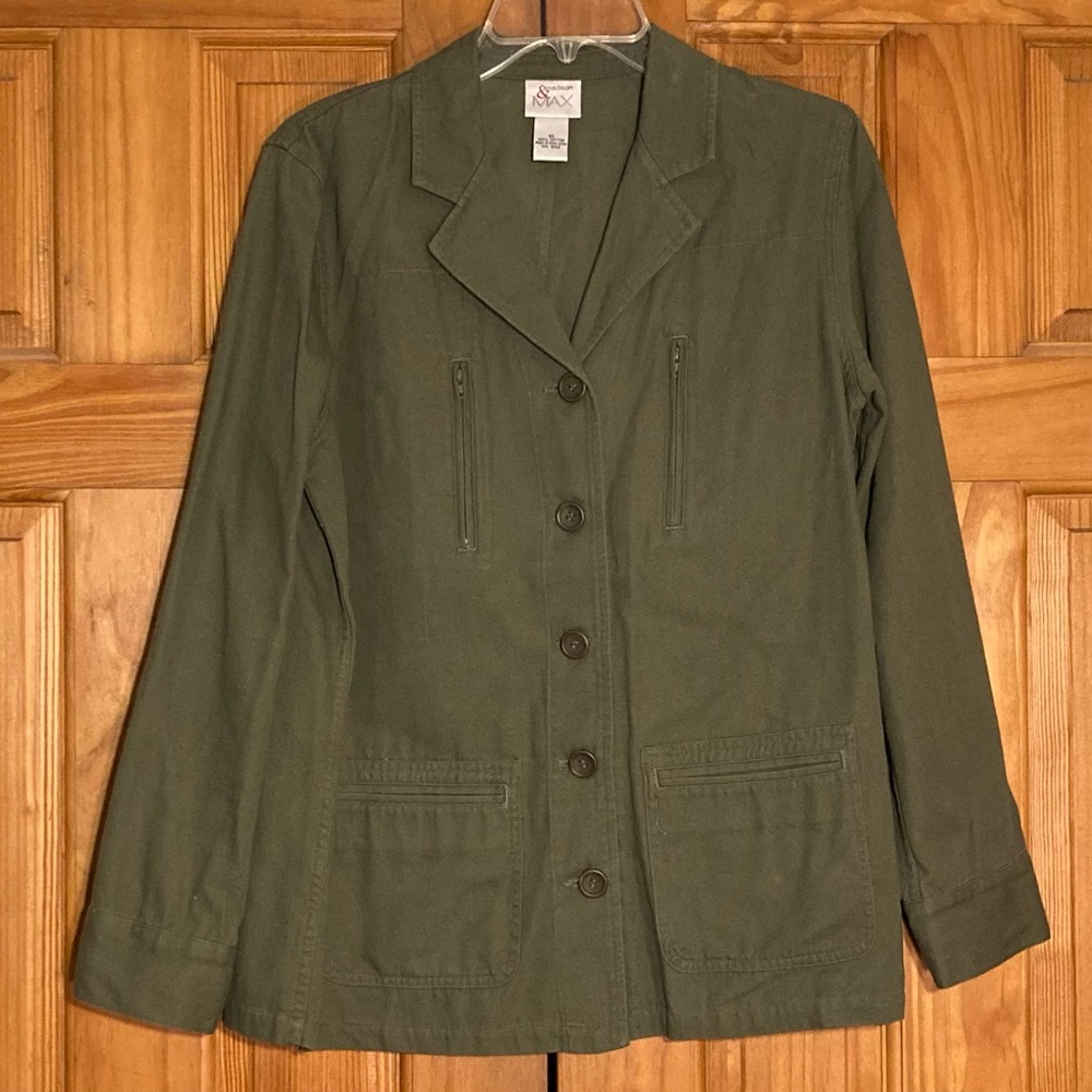 NWOT Madison & Max Vintage 80s Top Long Sleeve Shacket Blouse Green Size 10